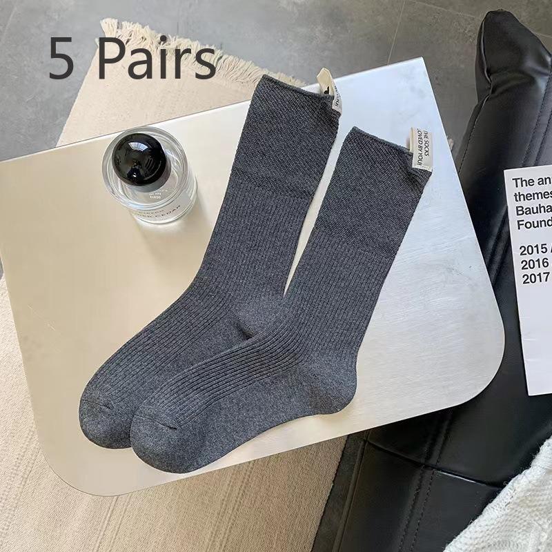 5 Pairs of Women's Solid Color Fashion Versatile Tube Stack Socks