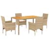 VidaXL Ensemble à manger de jardin et coussins 5pcs beige rotin acacia, ensemble de salle à manger d'extérieur, meuble de 3278683
