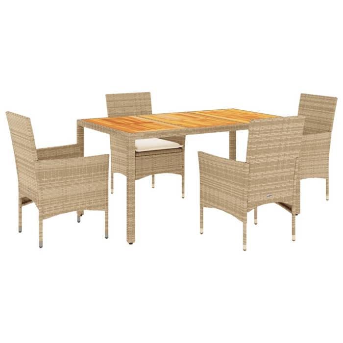 VidaXL Ensemble à manger de jardin et coussins 5pcs beige rotin acacia, ensemble de salle à manger d'extérieur, meuble de 3278683