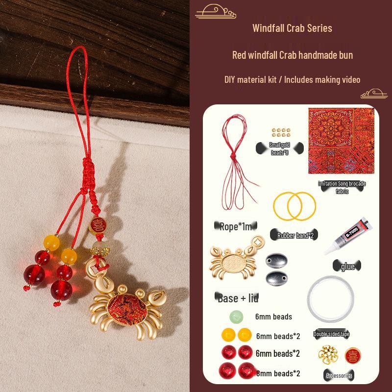 Handmade Little Crab Pendant Beaded Phone Chain - Chinese Style Dragon Boat Festival Gift