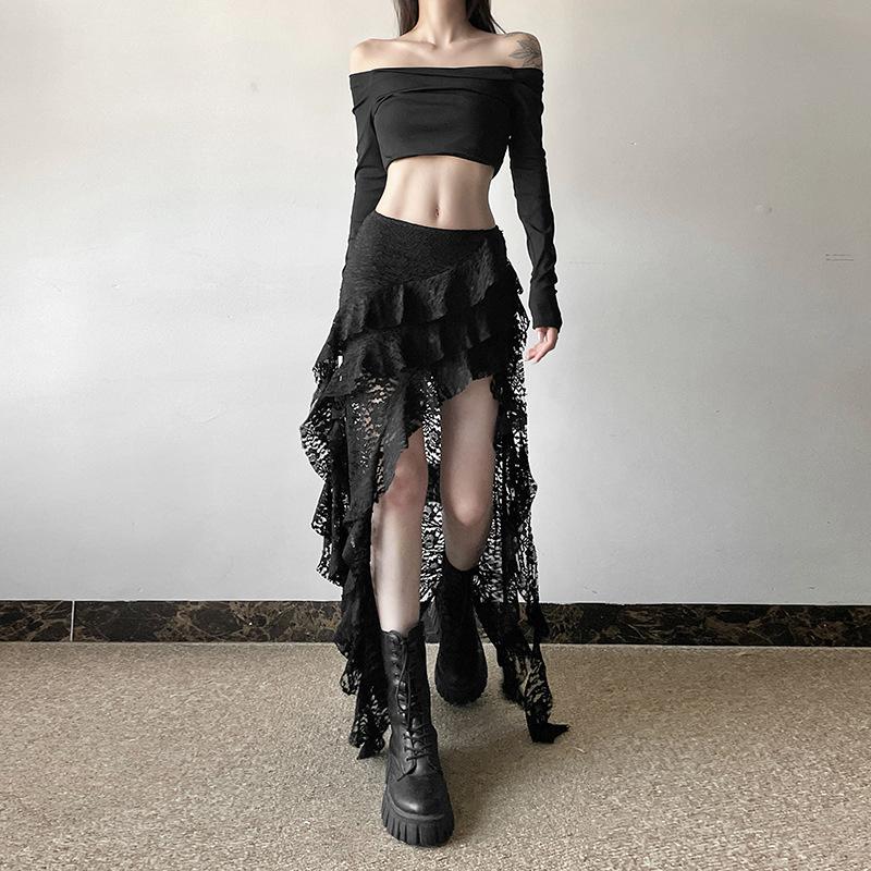 Nibber Tassels Women Skirts Irregular Hem Multi-Layered Ruffles Lace Patchwork Sweet Summer Trend Daily Skinny Versatile Bottoms