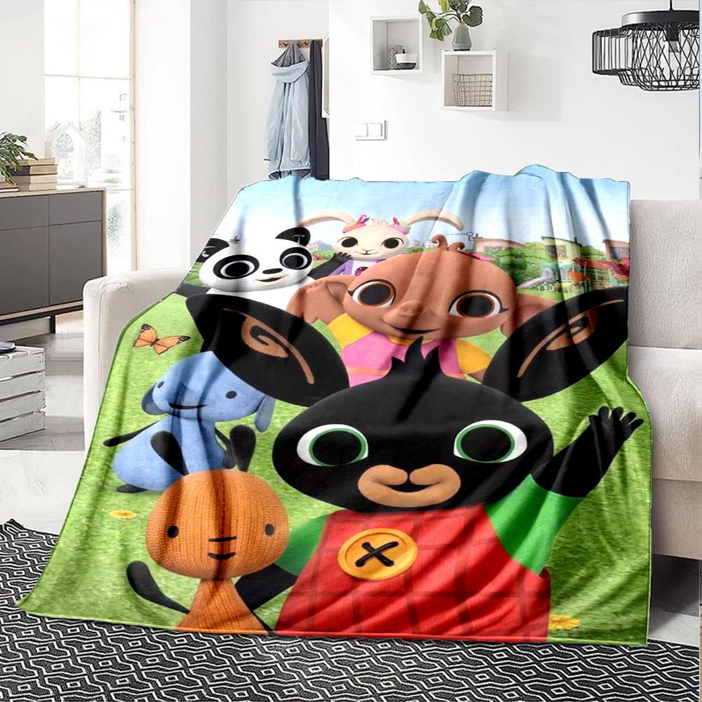 Bing Cartoon Print Flannel Blanket High Quality Warm Comfortable Cover for All Seasons Perfect for Gifts Home Decor