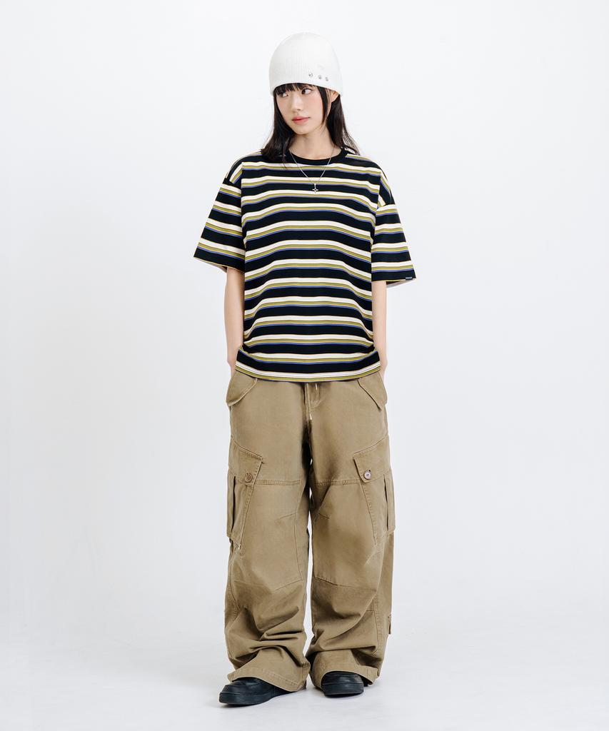 LEMAIN SECOND Fine Stripe Oversized Short Sleeve T-Shirt [Ivory]