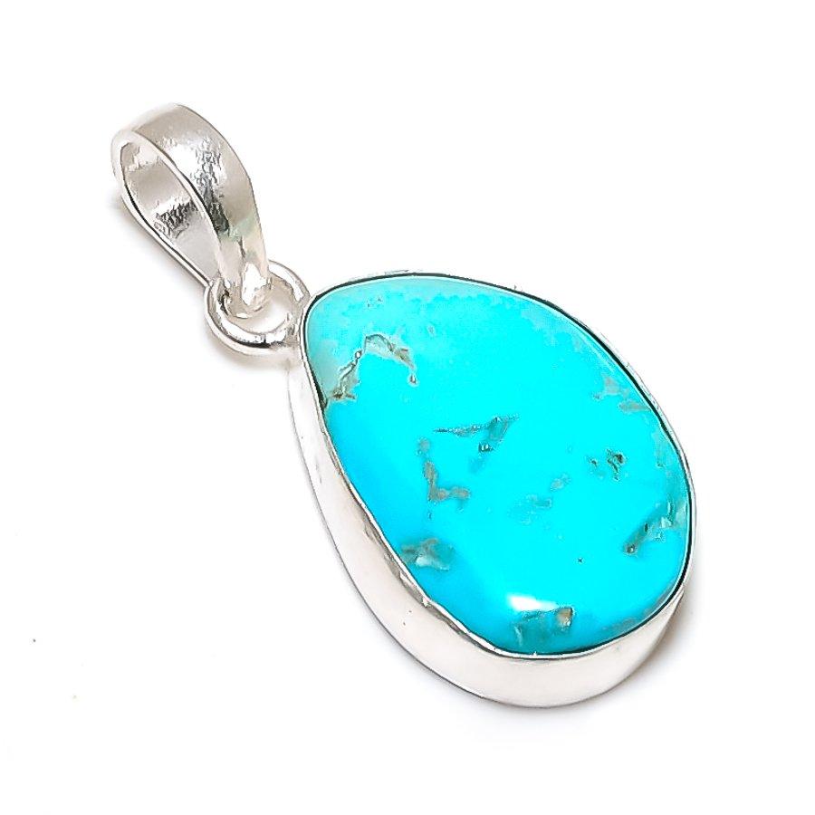 Tibetan Turquoise Gemstone 925 Sterling Silver Jewelry Pendant 1.46" GK-5110
