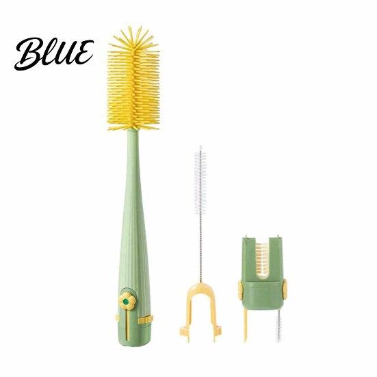 Reusable Cleaning Utensil 5 in 1 Silicone Cup Brush with Long Handle Multifunctional Deep Container Brush Non-slip Cleaner for Baby Bottles