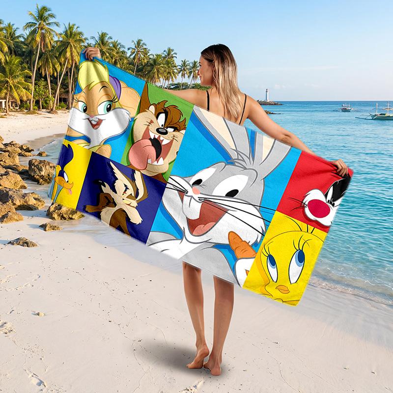 Looney Tunes Printed Swim Towel, Portable Water Absorbent Towel for Beach Camping Daily Bathroom Use
