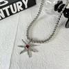 New Punk Sliver Color Liquid Metal Marine Life Irregular Starfish Red Heart-shaped Rhinestone Pendant Necklace for Women Jewelry