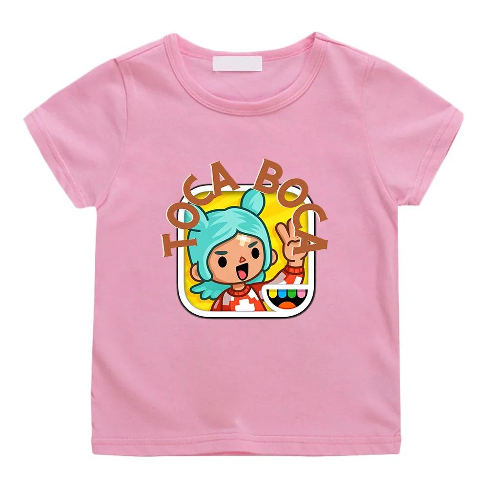 T-shirt per Bambini 100% Cotone Stampa Cartone Animato Toca Boca World Magliette 212Y Carini Ragazze e Ragazzi Manica Corta Bambini Girocollo Top Estivi