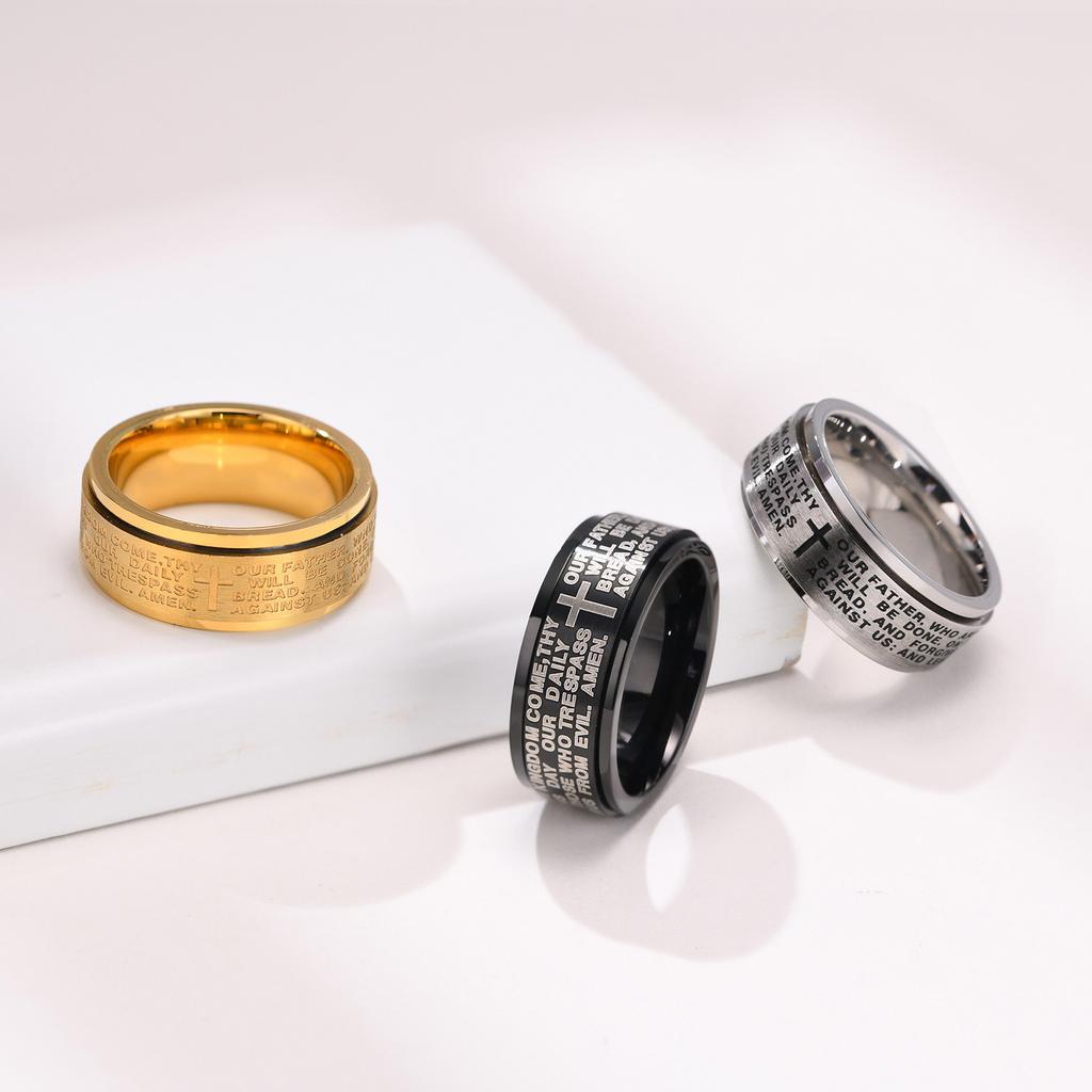 Vnox 8mm Spinner Kreuzring für Herren, Biblischer Gebets-Fingerring, Stressabbau Edelstahl Drehbarer Ring, Glaubensschmuck