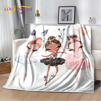 Schattige Balletmeisje Ballerina Cartoon Zachte Pluche Deken, Flanellen Deken Gooi Deken voor Woonkamer Slaapkamer Bed Bank Picknick Kinderen