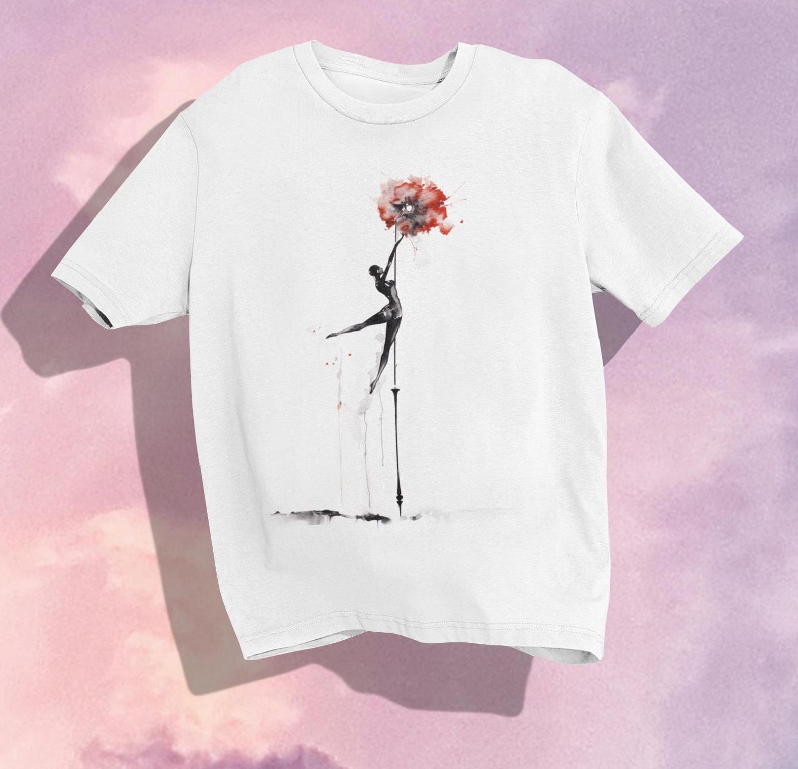 Silhouette Dancer T-Shirt: Minimalist Red Flower Art Tee XL