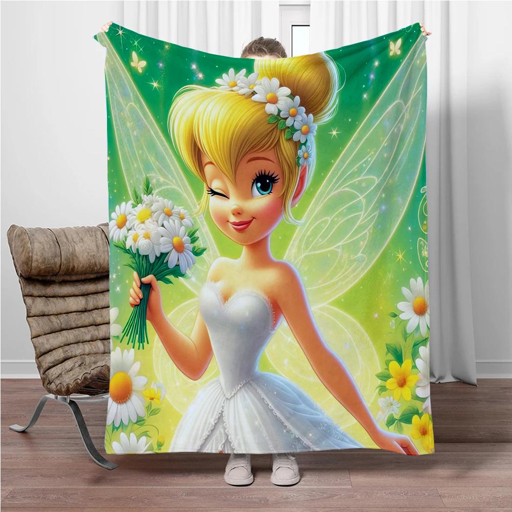 Disney Cartoon Tinker Bell Flannel Blanket Warm Soft Throw Thick Picnic Blankets for Bed Bedspread Sofa Decor Kids Boy Girl Gift