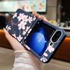 Z Flip 7 Case Hand-drawn Style Sakura Pattern Leather Texture Folding Fhone Cover For Samsung Galaxy Z Flip 7 6 5 4 Flip7 Flip6 Flip5