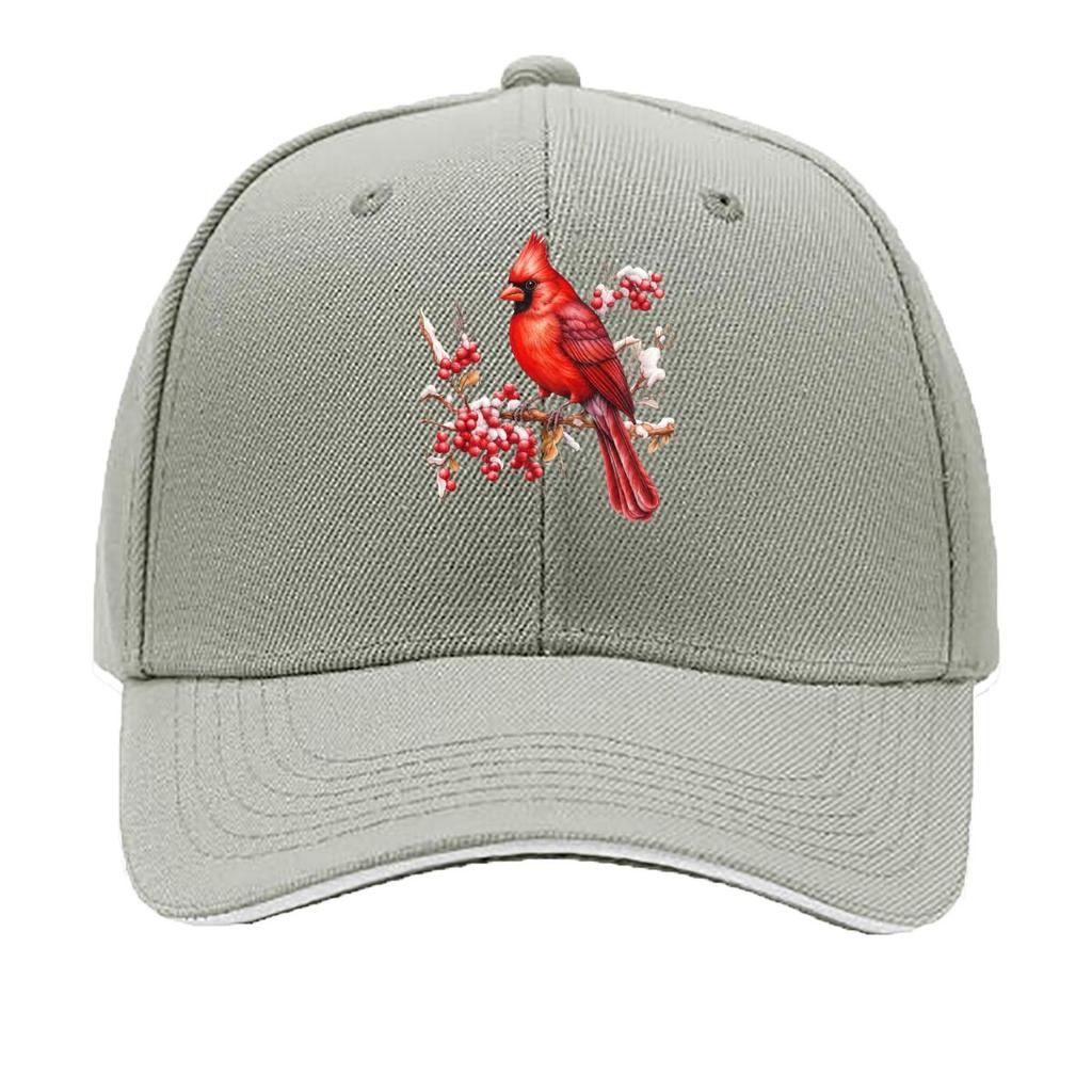 Red Cardinal Bird Snowy Berry Branch Winter Art Sandwich Baseball Cap Sun Cap Outdoor Workouts Hat