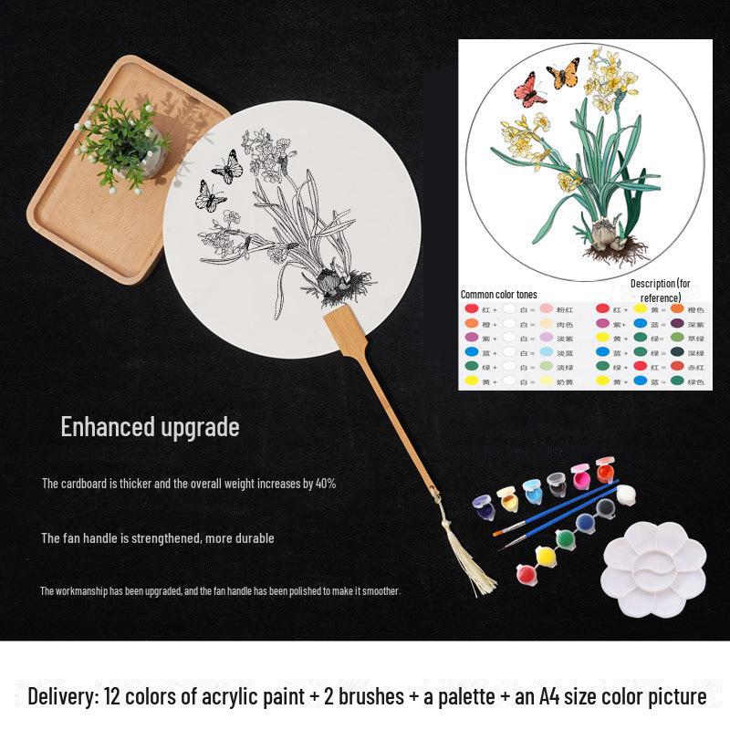 Thickened Rice Paper Round Fan for Chinese Watercolor & Calligraphy: DIY Ancient Ink Painting Kit