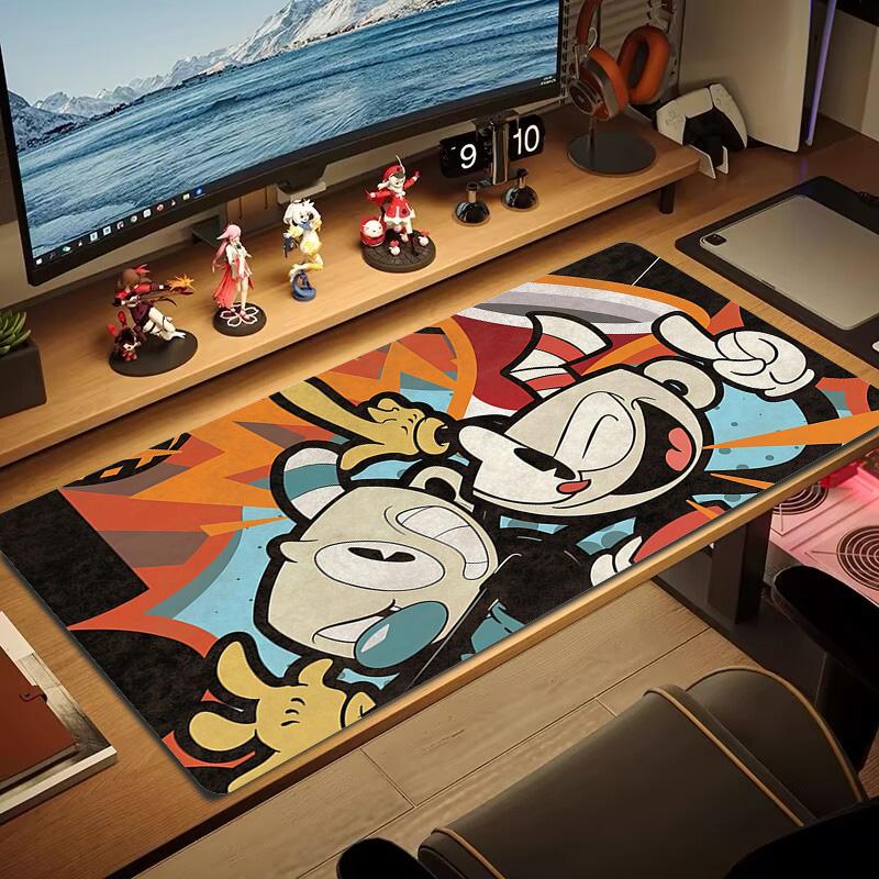 Cuphead & Mugman Druck Kissen Rutschfest Laptop Tablet Großes Mauspads XXL Matte Mini-PC Spielmatte Mit Verriegelter Kante