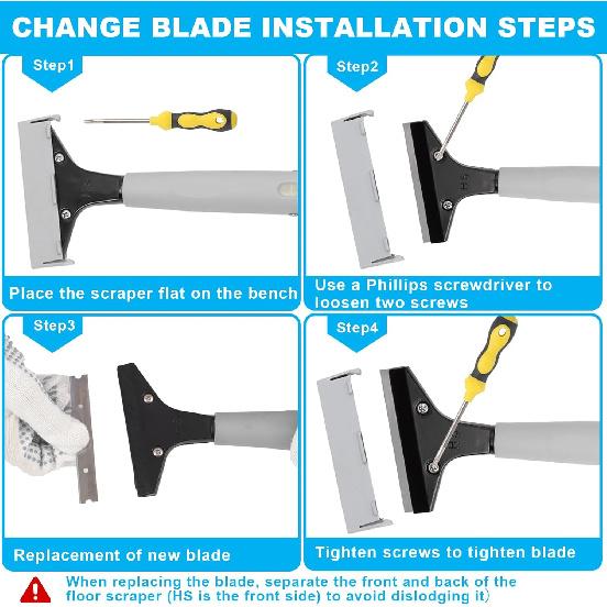 Floor Scraper, 31" to 61" Scraper Tool Long Handle with 4-inch Razor Blade Stainless Steel Material Adjustable Cleaning Glass Wall Gum Paint Tile