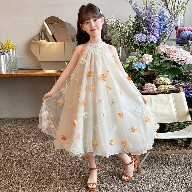 Girls' Dress 2026 Summer New Western-style Dress Fashionable Mesh Dress Sweet and Lovely Flower Princess Dress