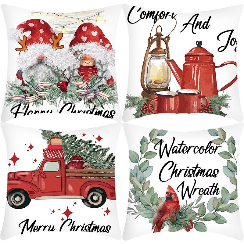

New Christmas Elk Santa Garland Line Print Pillow Home Sofa Cushion Cover 45 * 45Cm pillowcase