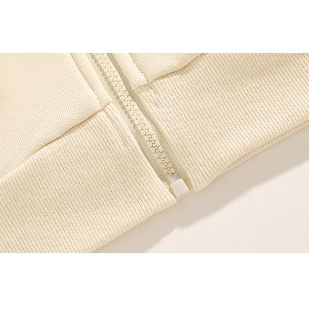 Long Sleeve Solid Loose Plus Sizes [OKJCON] Women's Hoodie, Autumn, Zip-Up, Color, Fit, Hooded, Stylish, (JP, Alphabet, XL, Beige)
