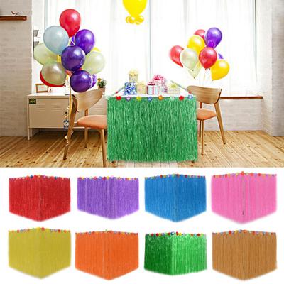 Falda de mesa con temática hawaiana con flores, impermeable, reutilizable, densa, tropical, playa, jungla, decoración para fiestas, falda de mesa con césped