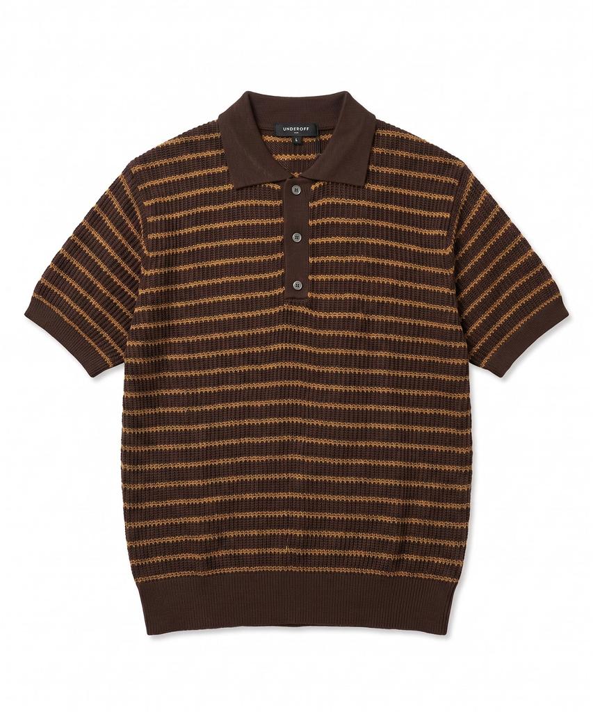 UNDEROFF Oversized Striped Collared Knit Brown