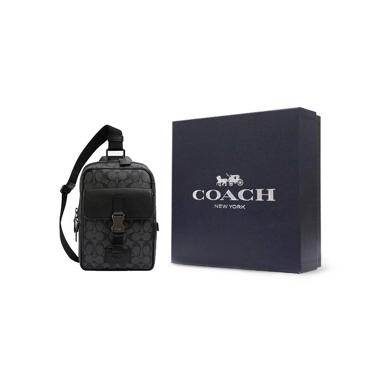 New COACH Canvas With Leather One Shoulder Crossbody Backpack Sling Bags Mini Men's Charcoal Black C2711-QBMI5