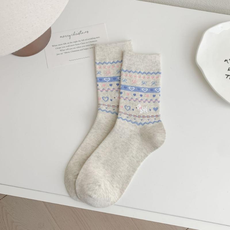 

Женские весенне-летние тонкие свежие милые влагоотводящие дышащие повседневные носки-трубы из хлопка 1 pair серый/бежевый