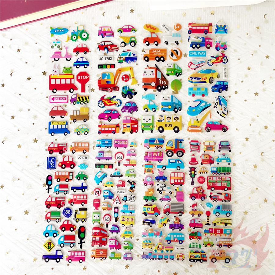8Sheets/set Cartoon Vehicles Rewards Sticker Puffy Bubble Toys Stickers