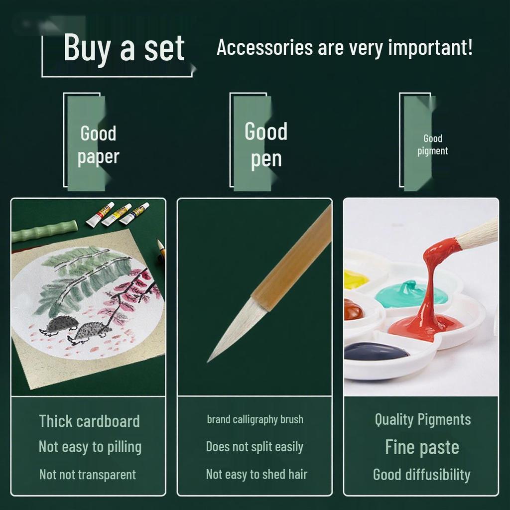 Chinese Painting Starter Kit for Elementary Students: 12-24 Color Pigments & Supplies Set
