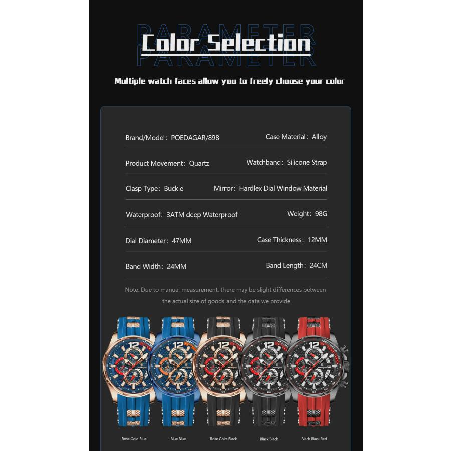 POEDAGAR Luxury Watch For Men Date Chronograph Luminous Waterproof Silicone Male Watch Fashion Sports Quartz Men's Watches