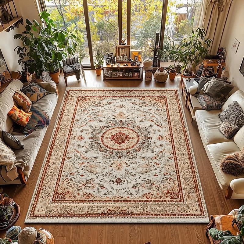 RAKKS Vintage Boho Carpet Floral Large Area Rugs , for Living Room,Bedroom, Beside,Kitchen, Door Mat,Super Non-Slip Brown,Green