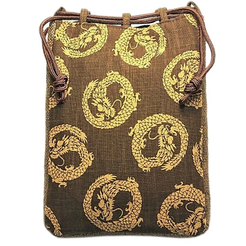 Maruzen Drawstring Bag with Gusset, Shingen Bag, Maruryu Design, Made in Japan, Brown, Approx. 28 x 20 x 4 cm