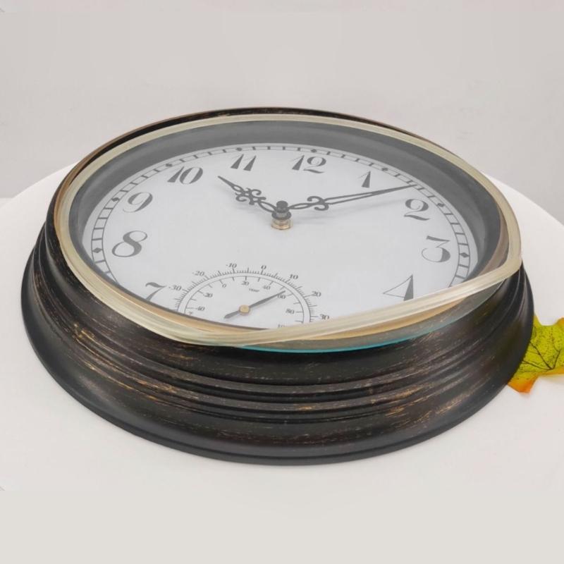 12inch Retro Wall Clock Thermometer Decorative Clock Ornament Supplies for Home Bedroom Dormitory Decoration