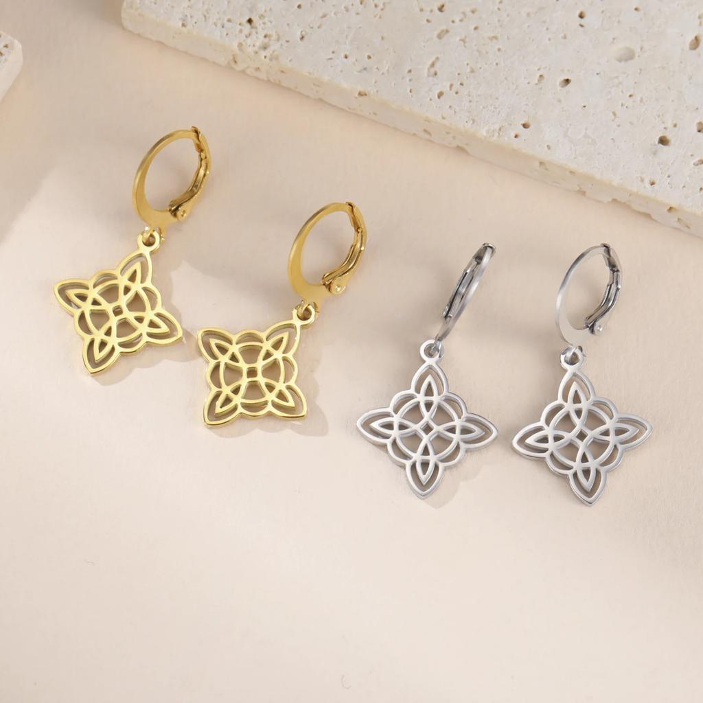 Irish Witch Knot Pendant Earrings Elegant Women's Witchcraft Lucky Talisman Celtic Knot  Stainless Steel Jewelry Gift