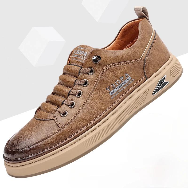 Casual Leather Shoes Men'S Spring New Soft Leather Cowhide Mens Shoe Soft Sole Versatile Daily Board Shoes Men Loafers Male