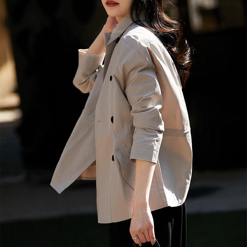 Handsome short trench coat, high-end short thin coat, spring and autumn new women's clothing, women's gray top