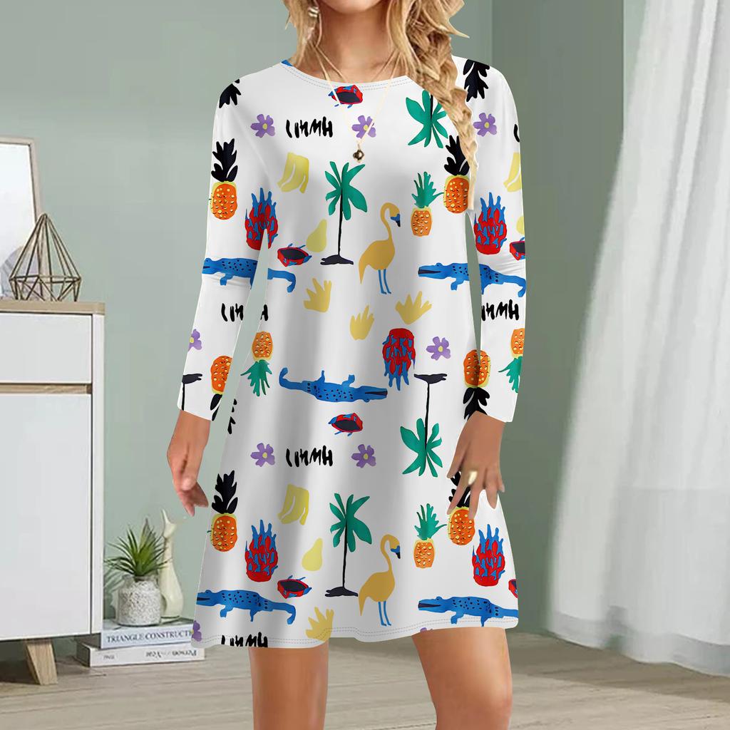 Women Casual Dress Autumn Sunflower Print Dresses For Women O-neck Short Sleeve Dress Plus Size