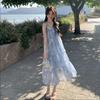 Popular beautiful suit skirt vacation style suspender dress two-piece set fringed hollow long dress suspender skirt