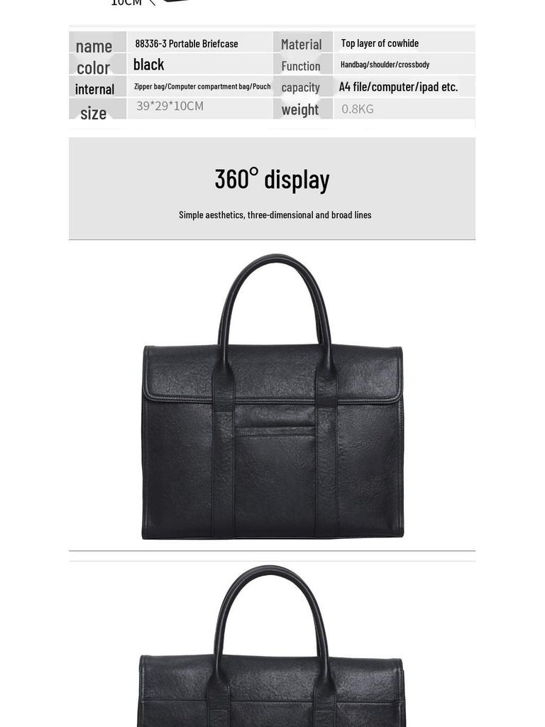 Men's Casual Genuine Leather Briefcase - Large Capacity, Expandable Business Handbag In Top Layer Cowhide.