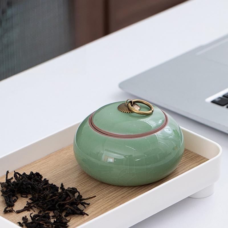 Pequeño recipiente de cerámica para té chino, caja para almacenar todo tipo de té, recipiente de cerámica rústica para té Pu-erh, estilo moderno.