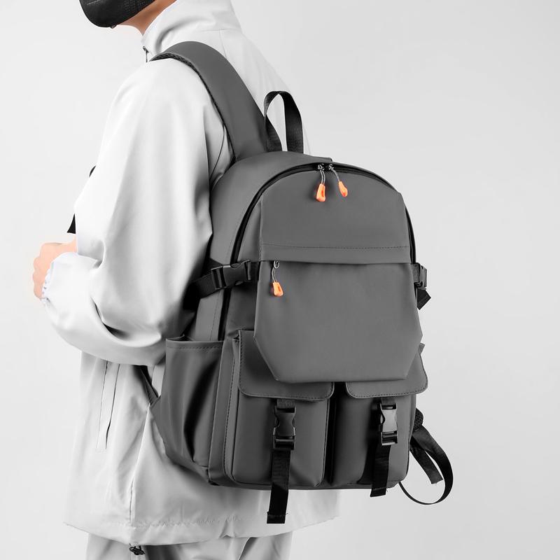 Men's Backpack Large Capacity Student Schoolbag Travel Backpack Solid Color Computer Bag