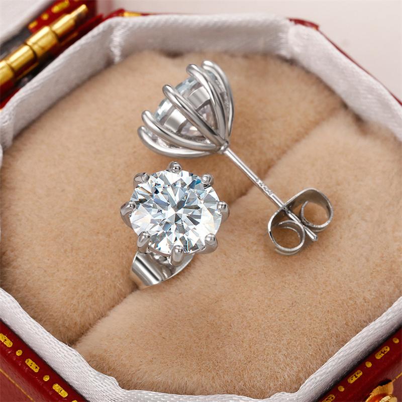 Exquisite CZ-Ohrstecker mit 8 Krappenfassung für Damen, silberfarben, Kristall-Ohrringe, schlichter und eleganter Damenschmuck für die Ohren