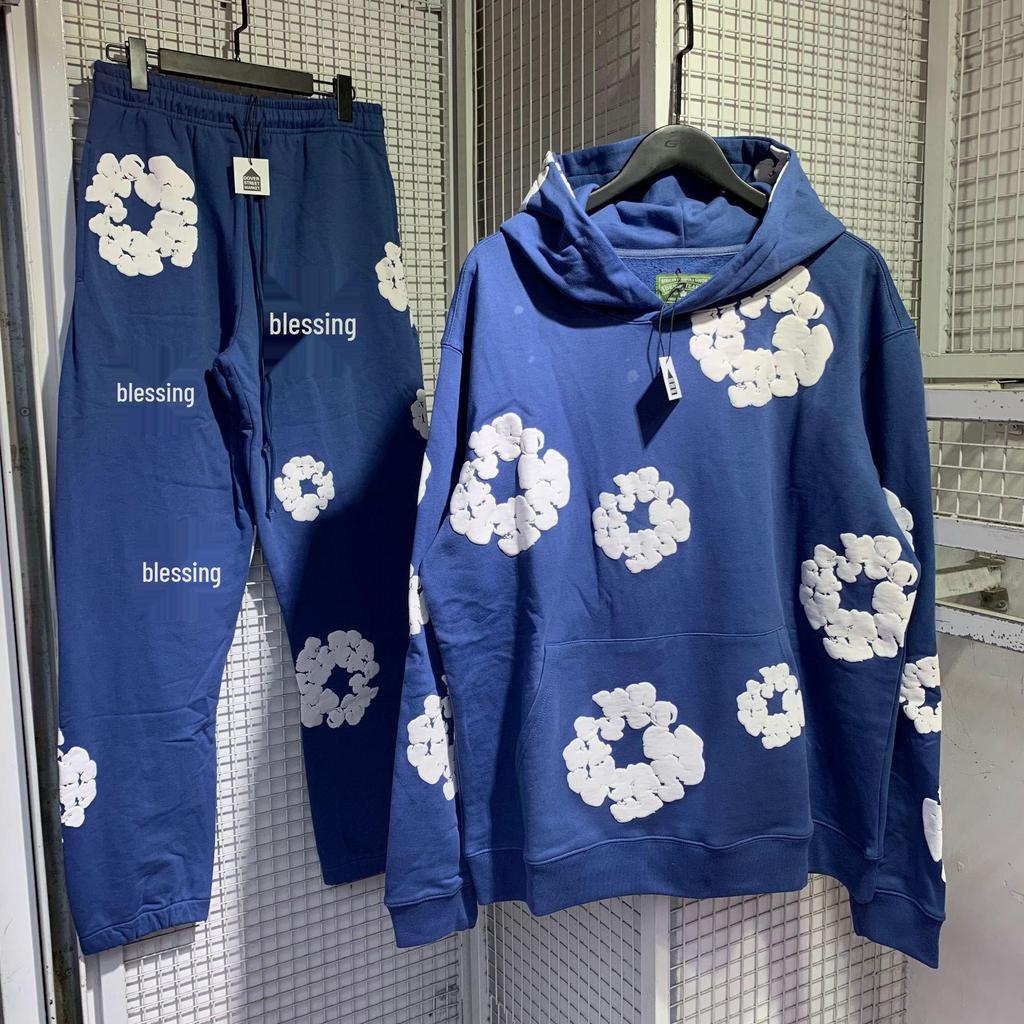 Denim Cottonwood Streetwear Sweatshirt & Hoodie Set: Cuffed Casual Trend for Men & Women