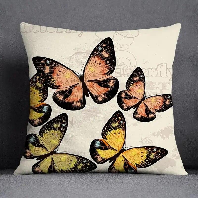 Fronha de almofada quadrada borboleta retrô para decoração de casa e escritório