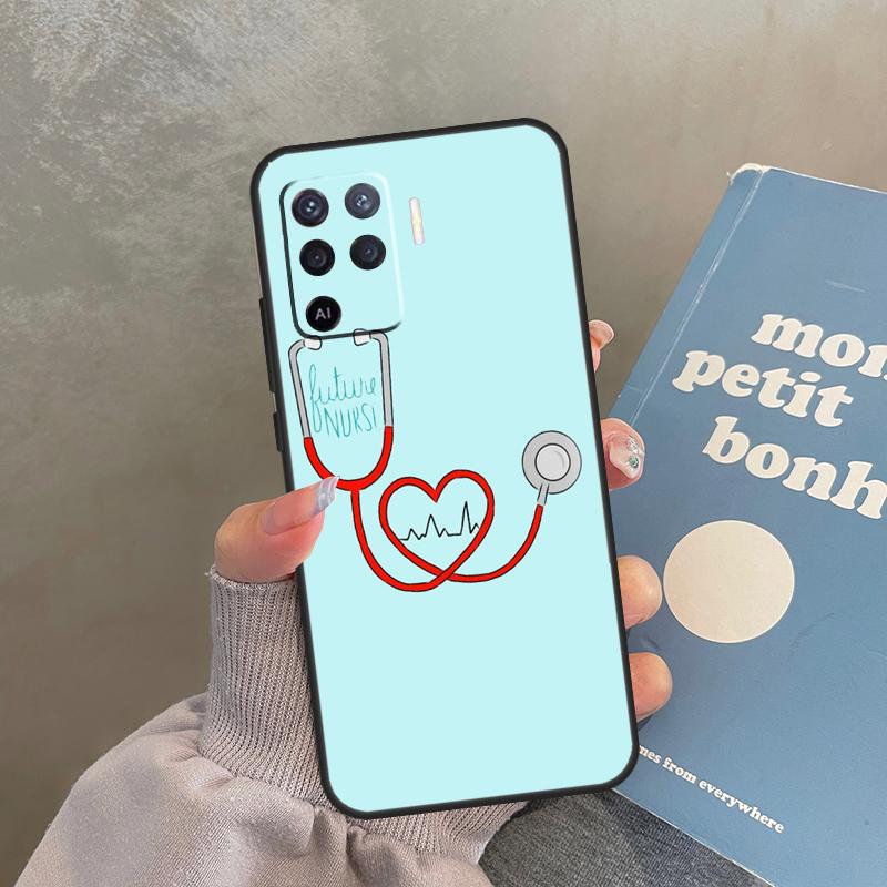 Doctor Nurse Heart Stethoscope Case For Oppo A98 A78 A79 A18 A38 A58 A40 A60 A80 A16 A76 A96 A15 A74 A94 A54 A17 A77 Cover