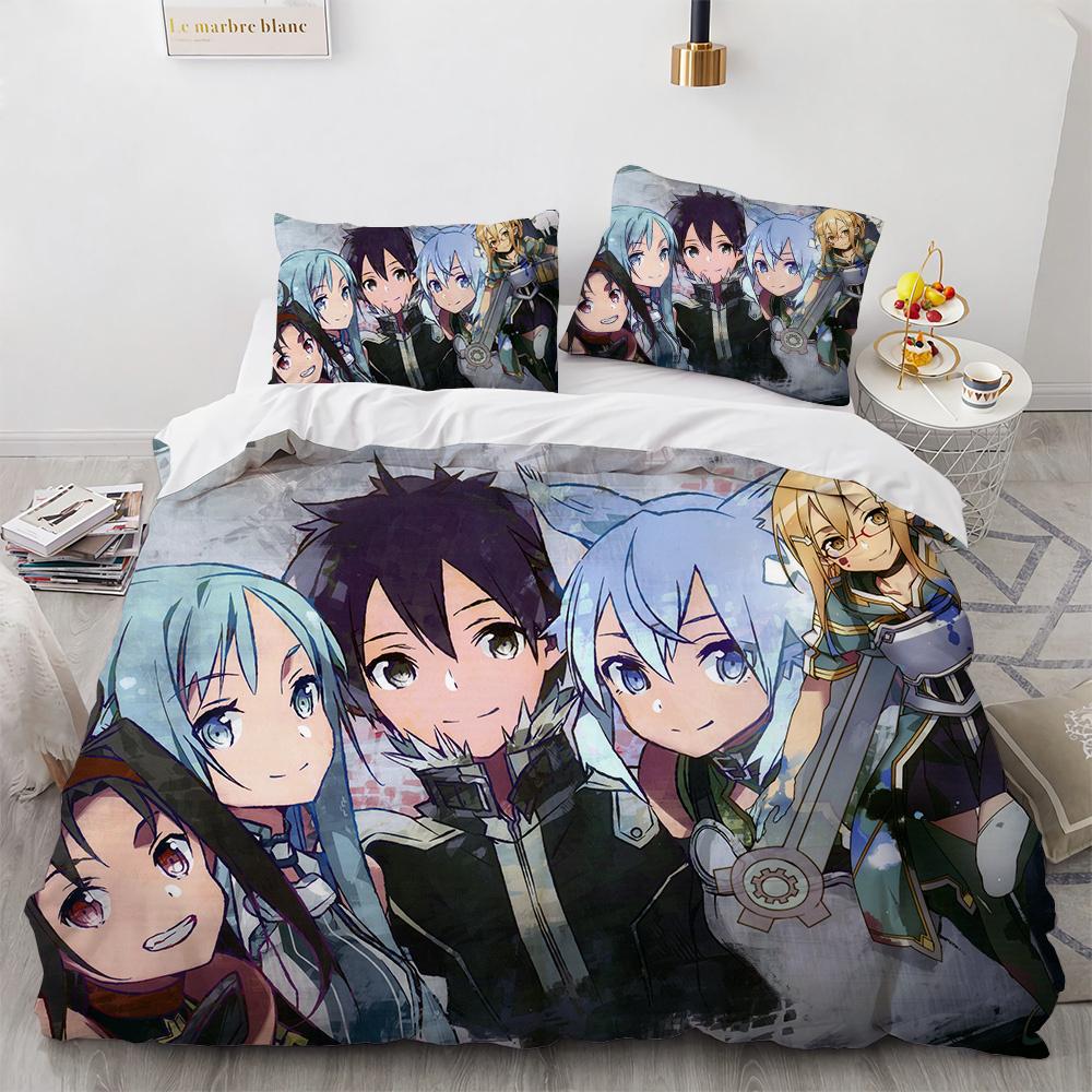 Sword Art Online Bedding Set Anime Duvet Covers King Queen Double Twin Size Adults Kids Bed Linens Single Double Size Decor Home