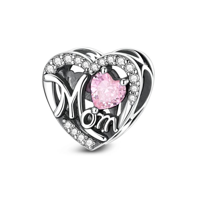 Mother's Day 925 Silver Charms Beads Love Mom Heart Charms Dangle for Bracelet Woman Jewelry Gifts