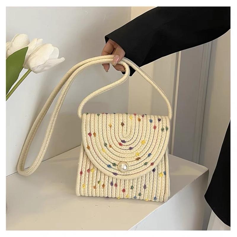 Straw bag new versatile small bag handmade cotton thread woven bag women's holiday wind messenger small square bag
