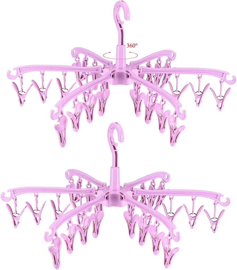 Foldable Drying Rack with 24 Clips for Drying Socks Lingerie Baby Clothes Drying Towels Rotatable Sock Drying Rack